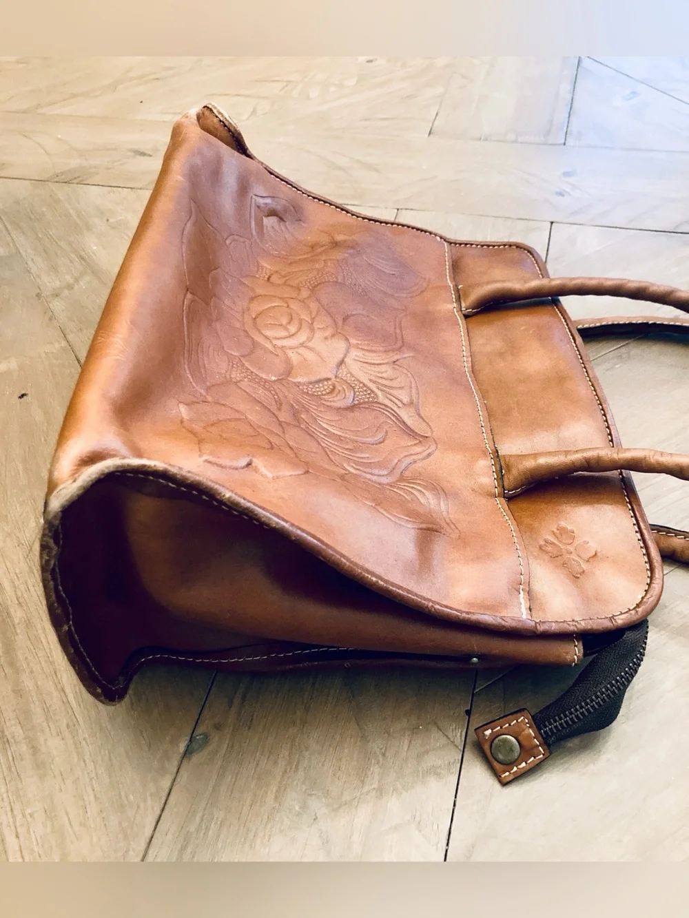 Patricia Nash Paris Large Satchel in Brown Leather
